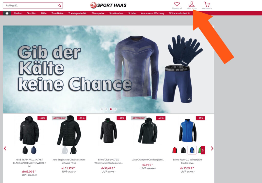 Bitte auf den Button "Mein Konto" klicken