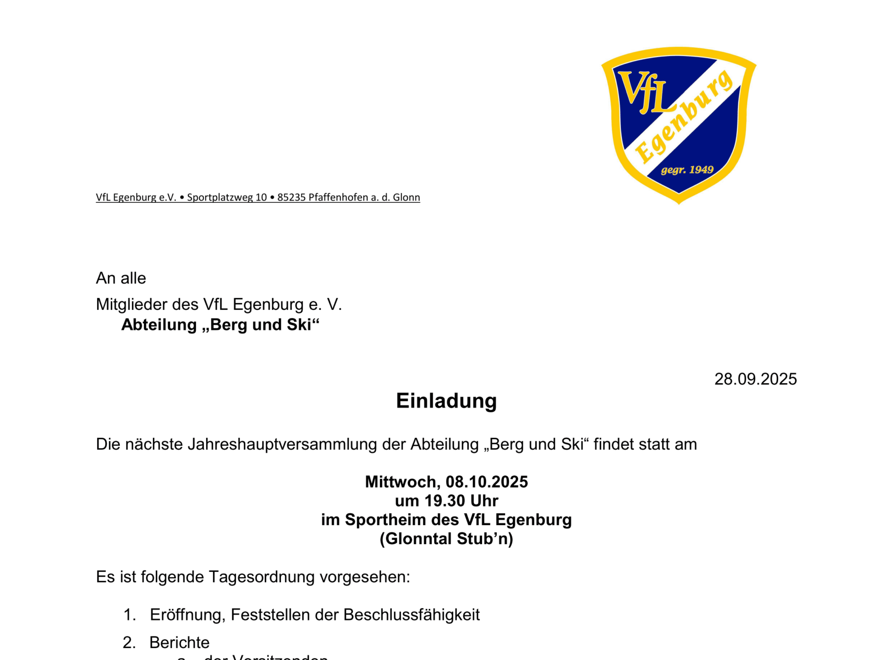Einladung zur Jahres­haupt­versammlung „Berg und Ski“