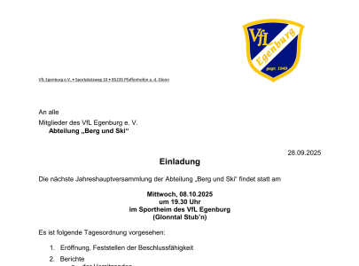 Einladung zur Jahreshauptversammlung „Berg und Ski“